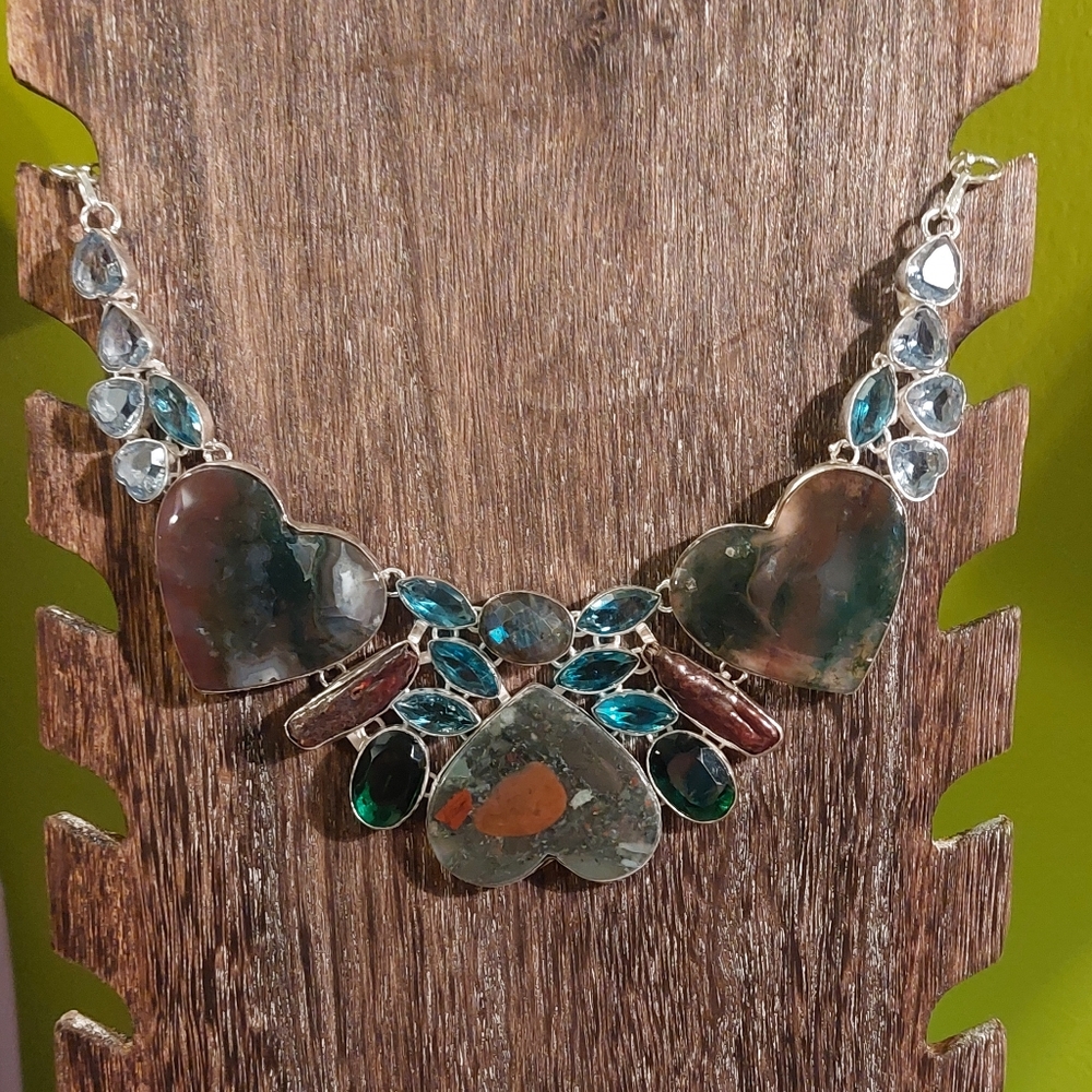Heliotrope Bloodstone Heart Statement Necklace